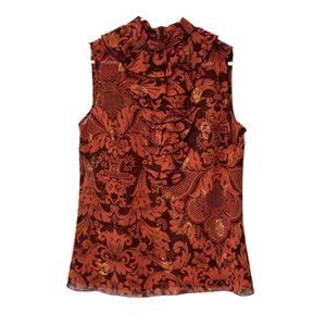 Anna Sui for target orange ruffle tapestry print metallic sleeveless blouse M